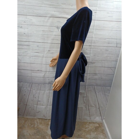 Plaza South Maxi Dress Navyblue Pleated Skirt Velour Top Short Sleeve Sz 8 - Picture 3 of 10